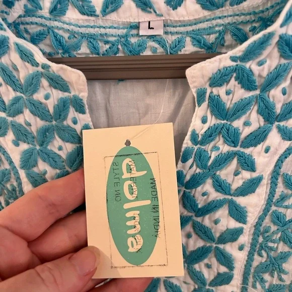 Dolma Blue White embroidered tunic blouse dress - Picture 3 of 5